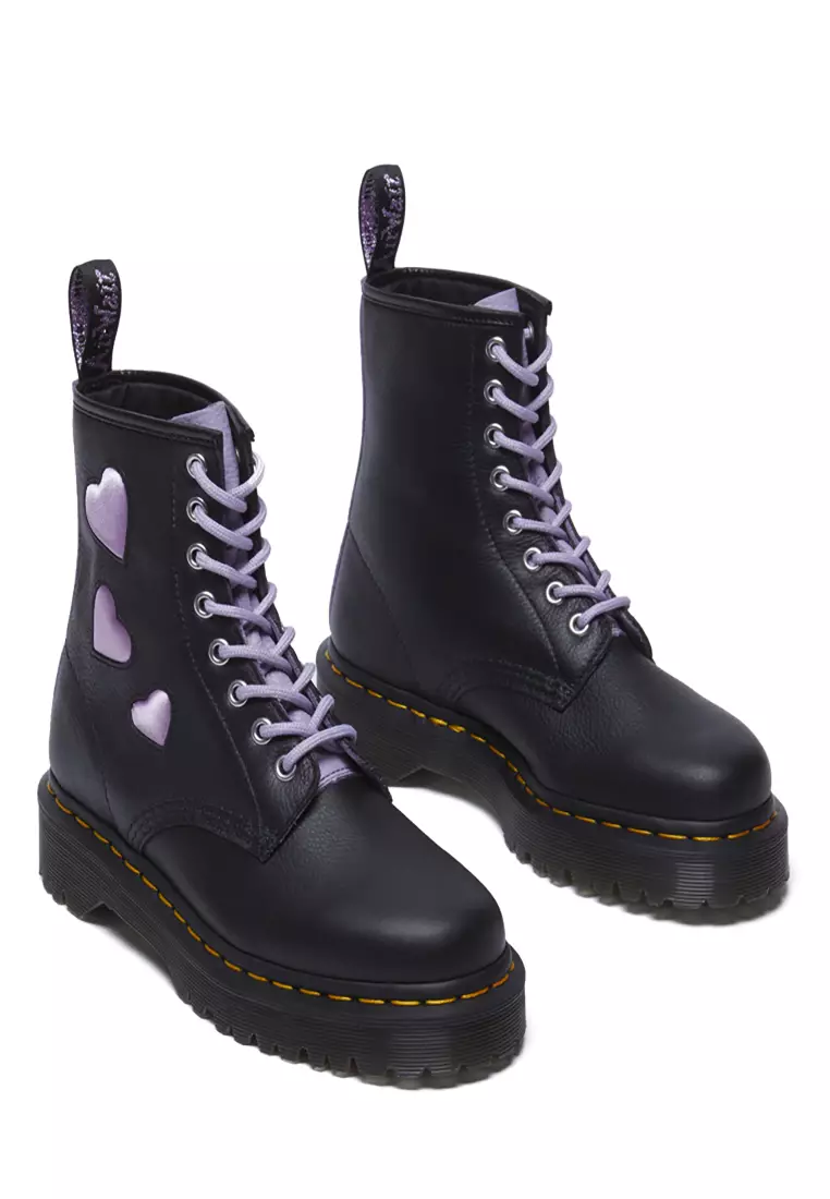 1460 Zip Heart Virgina Satin Lux Leather Lace Up Boots Black - Women