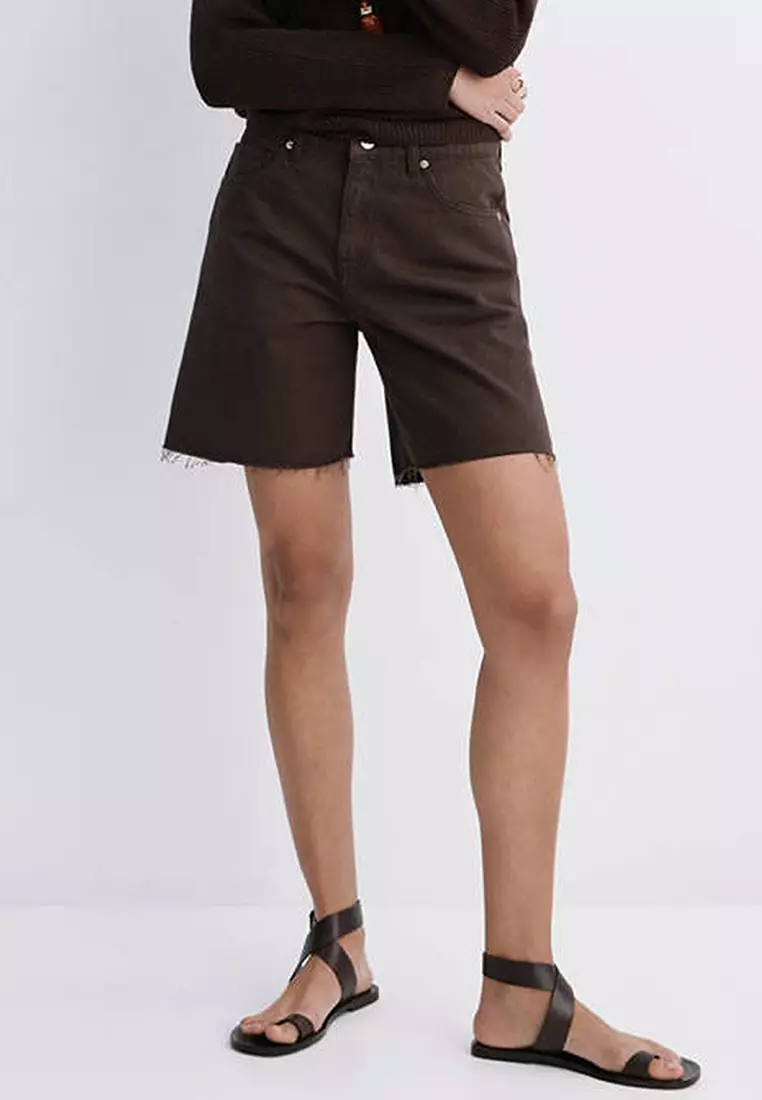 Straight-Cut Bermuda Shorts With Frayed Hem