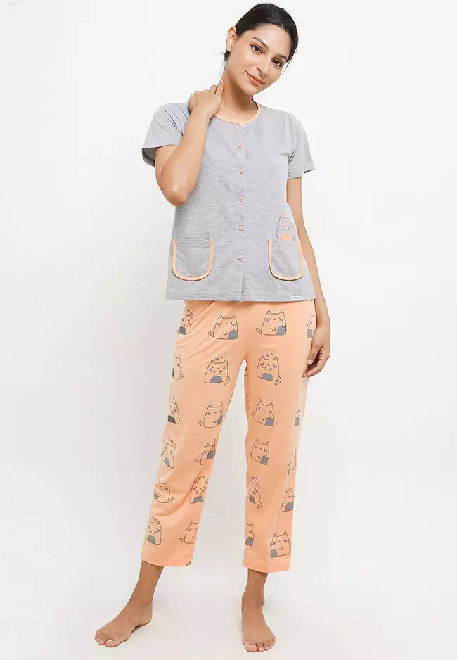 Pyjama Short Sleeve Long Pants Sleepwear