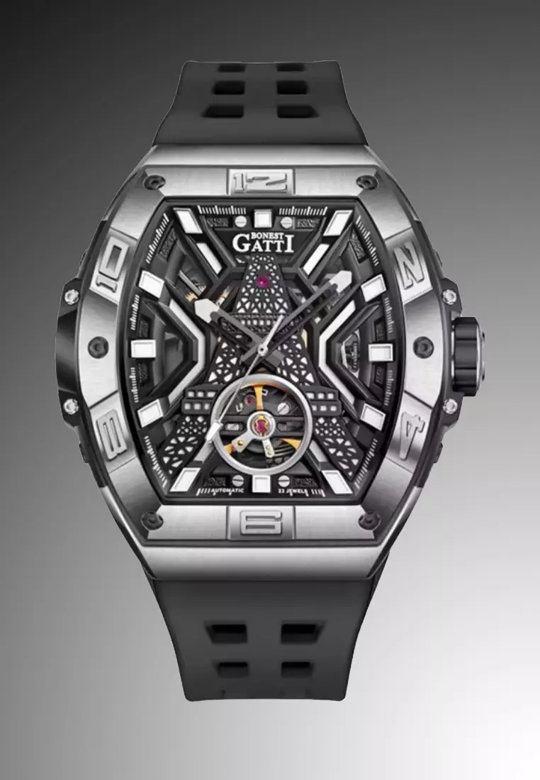 Automatic Unisex Stainless Steel Watch, Rubber Strap