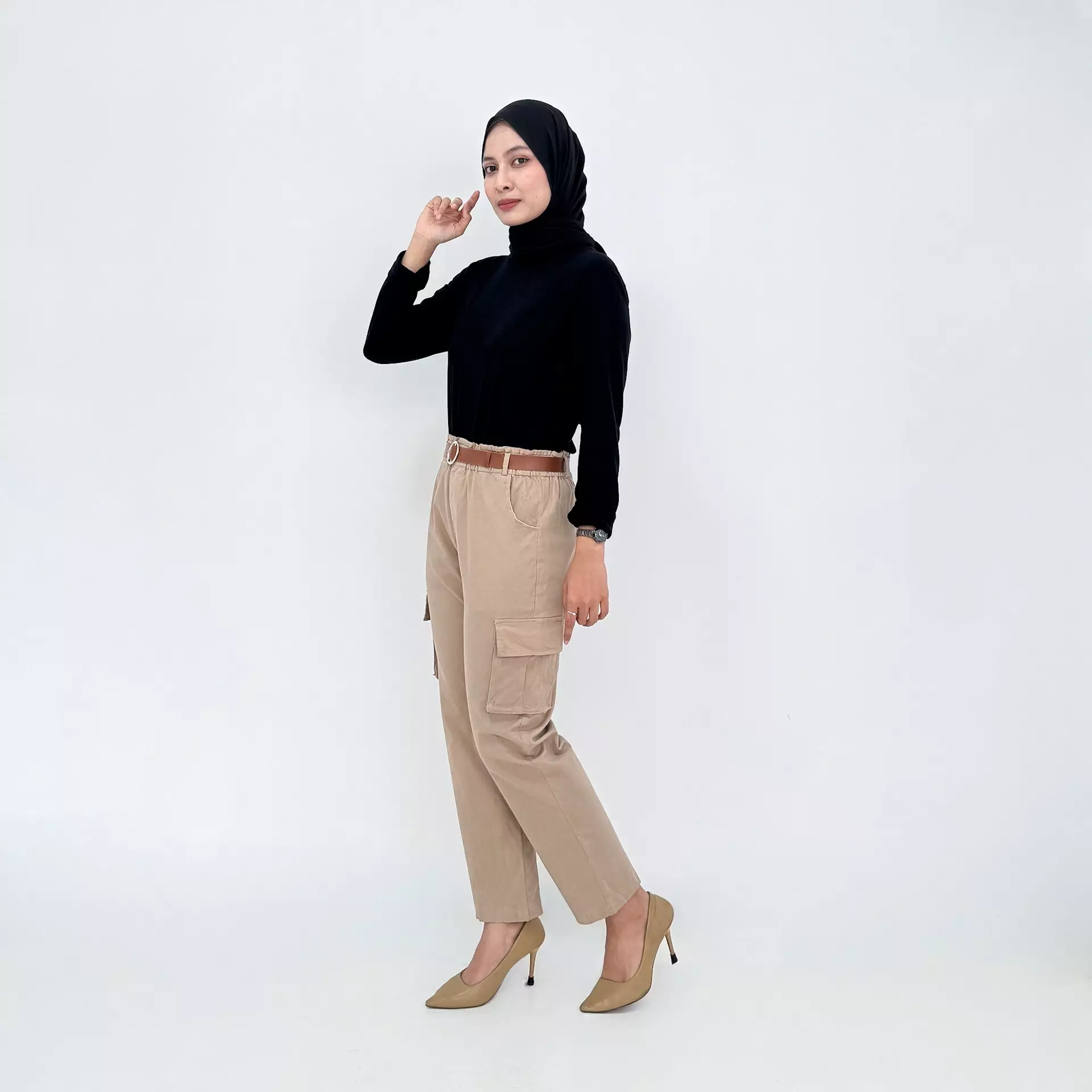 Celana Panjang Katun Wanita - Long Pant Twill Cargo - COKLAT ABU