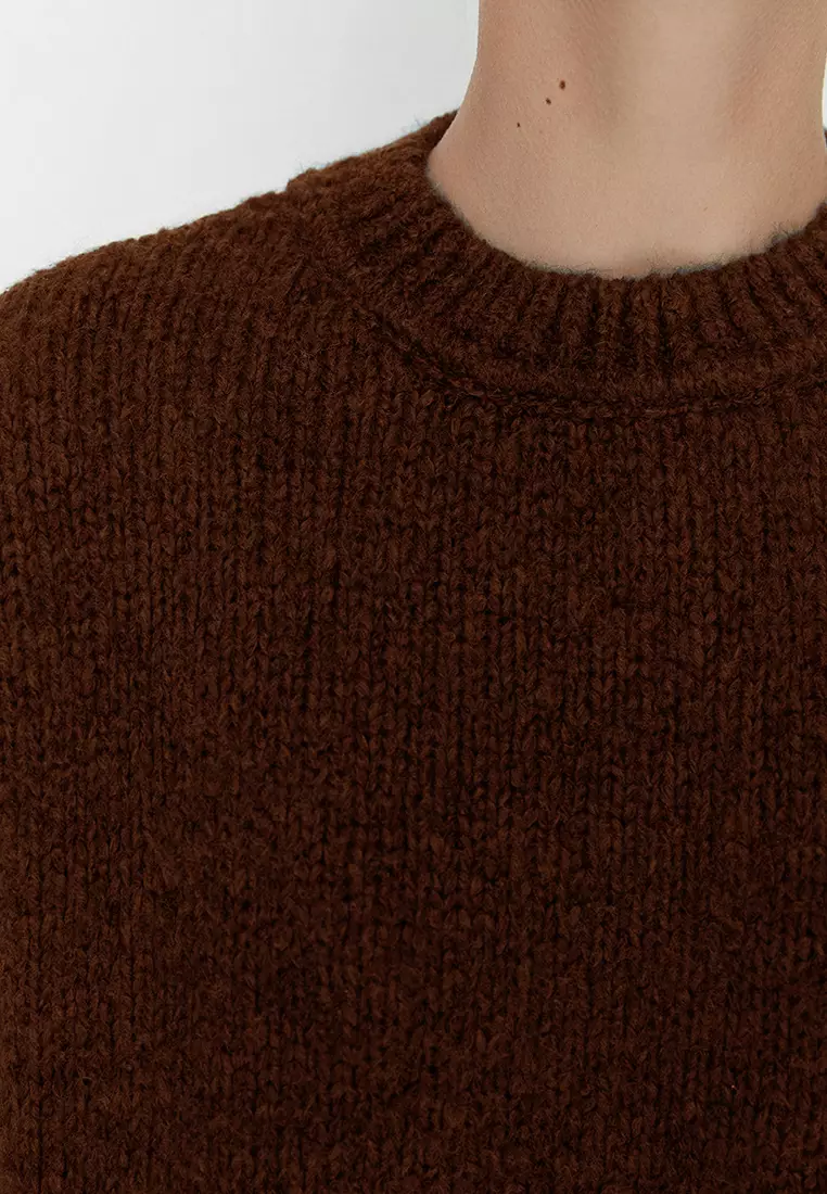 Brown Wide Fit Soft Textured Basic Knitwear Sweater
