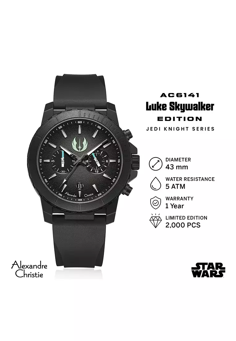 Alexandre Christie Star Wars Luke Skywalker Black Limited Edition Gift Set Chronograph Men Black Dial Stainless Steel Case Black Rubber 43 mm - AC6141MCRLS2