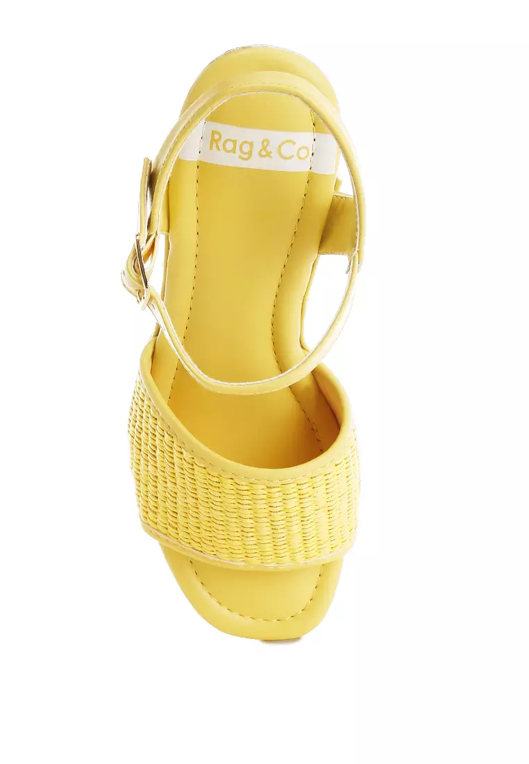 Raffia Chunky Sandals In Yellow