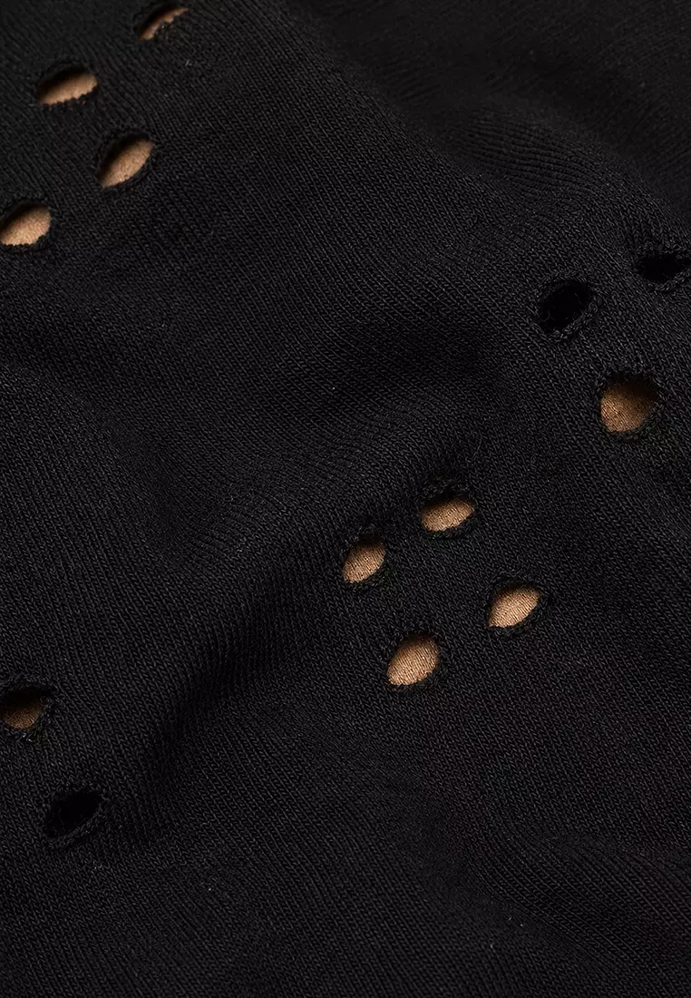 Women's Black Hole Openwork Side Gathered Blouse