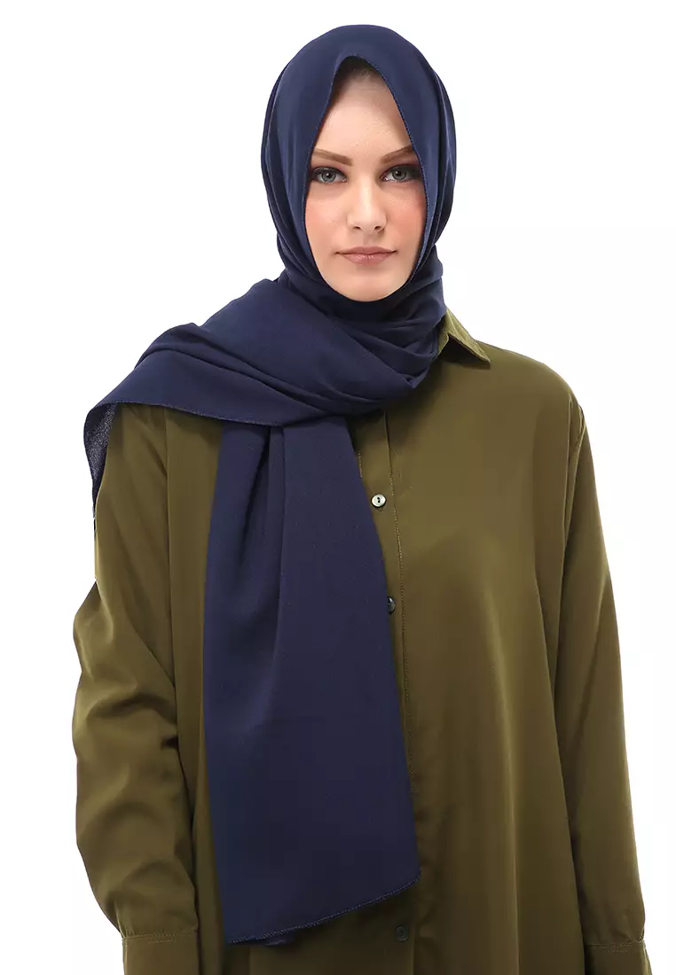 Cindy Hijab Pashmina Panjang Wanita Motif Polos Relaxed Fit - Navy