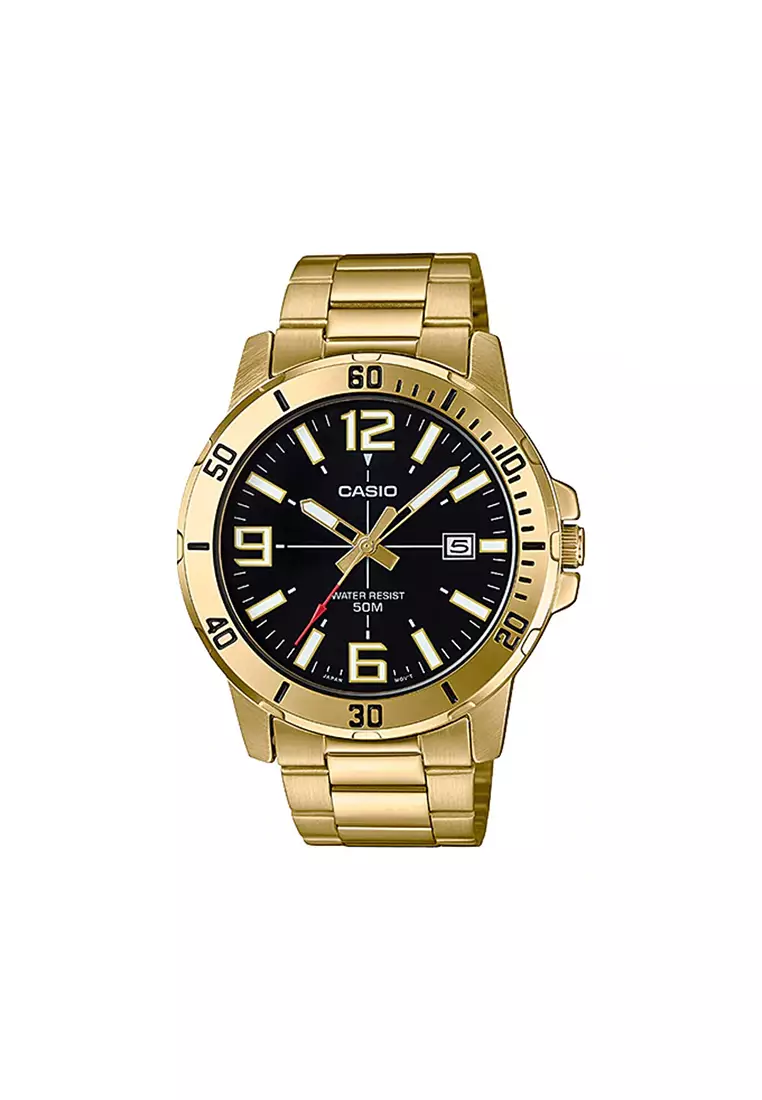Casio Orologio Uomo MTP-VD01G-1BVCF: Classico Cronografo Acciaio Con Data, Dorato, 50m Water Resistant - 4