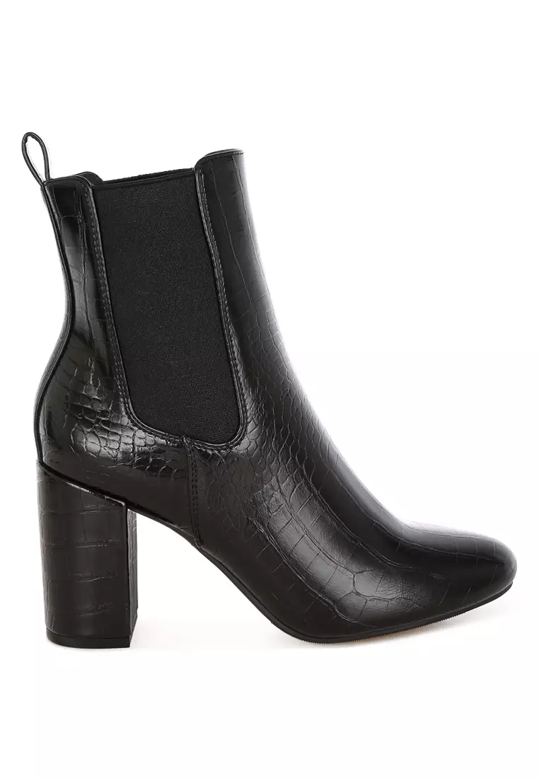 Buy London Rag Black Croc Textured Block Heeled Chelsea Boot 2025