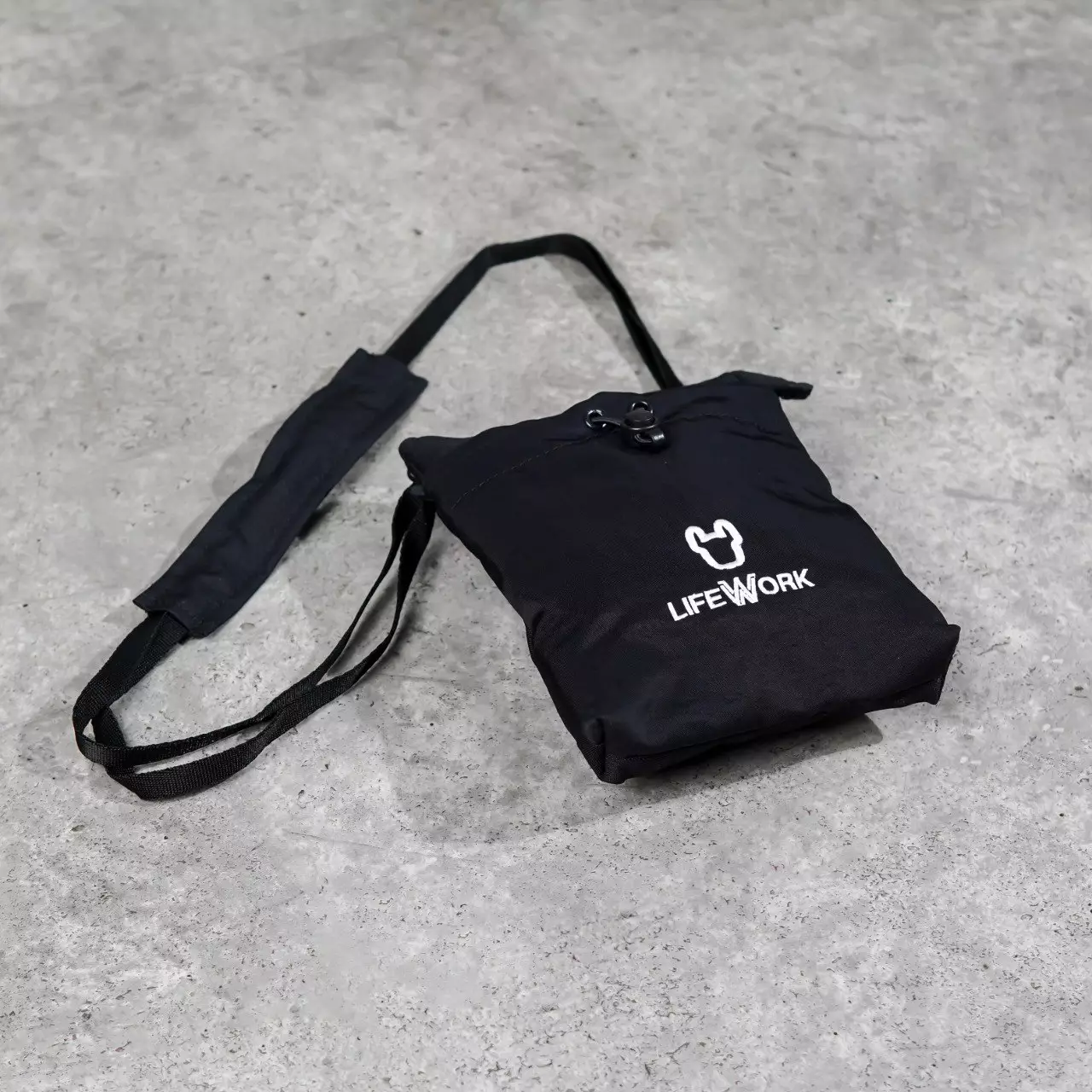 Tas LIFE WORK RADOG OUTLINE EMBROIDERY WHITE BLACK SLING BAG 100% ORIGINAL