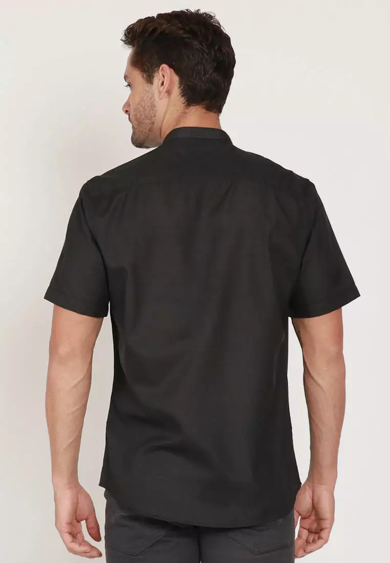 KOKO GUFRAN BLACK Kemeja Casual Formal Pria Lengan Pendek SS - Baju Atasan Top Man Muslim Shirt
