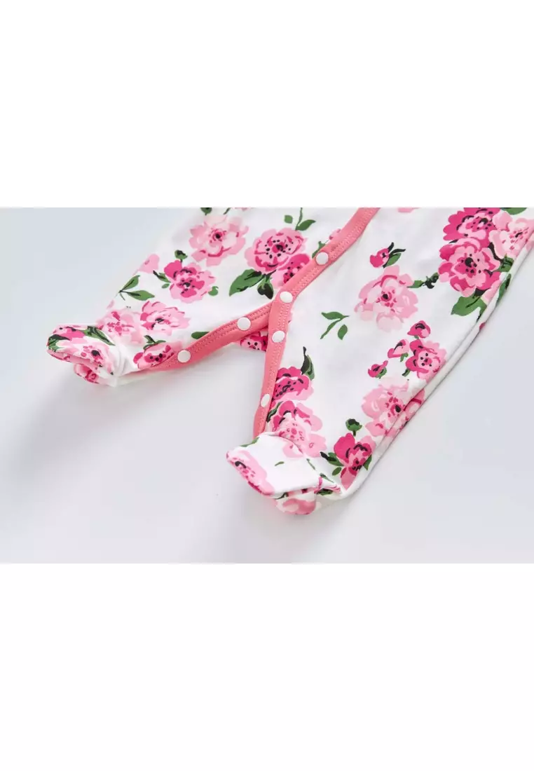 Baby Cotton Sleepsuit Pink Flowers All In One Jumpsuit Feet Cover
