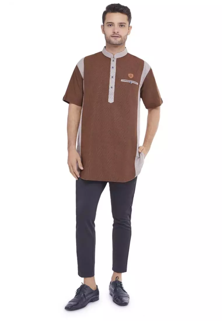 Zayidan Baju Koko Gamis Muslim Pria Raheel - Coklat