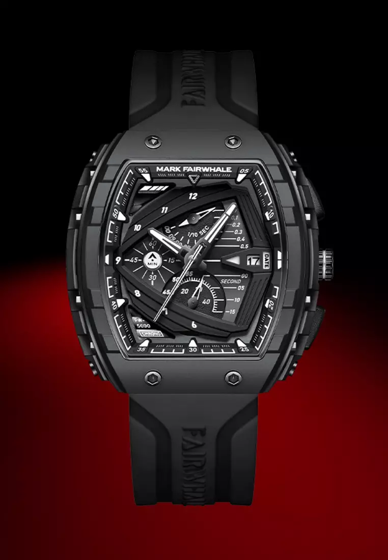 Unisex Barrel Shape Resin Quartz Chronograph Watch, 45mm, Rubber Strap