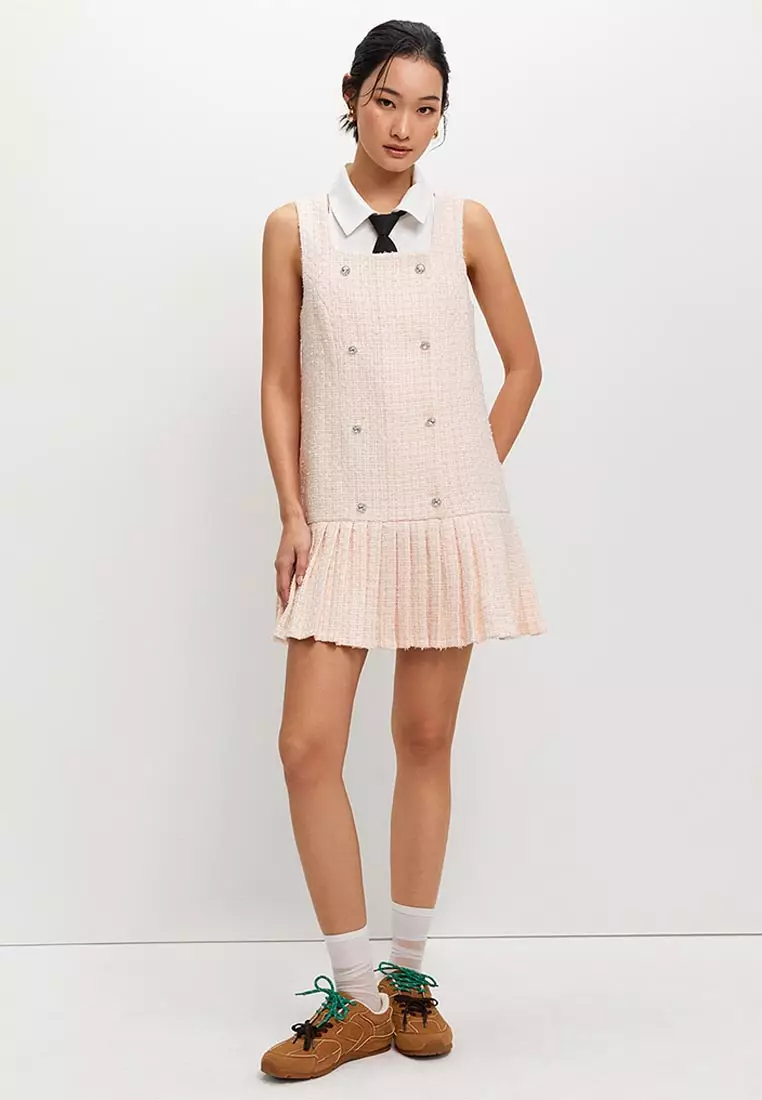 Pleated Tweed Dress