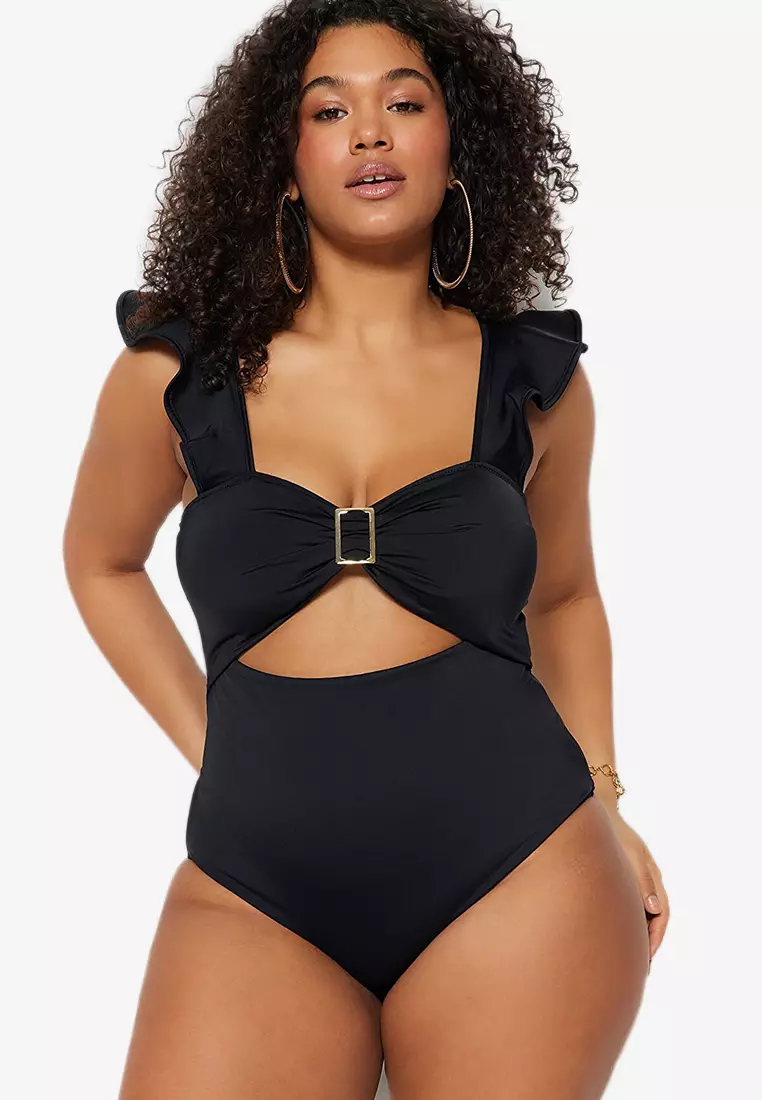 Trendyol Plus Size Buckle Detailed Swimsuit 2024, Buy Trendyol Online