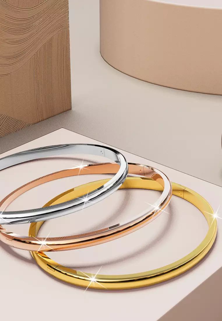 Solid Round Stainless Steel Bangle in Rose Gold