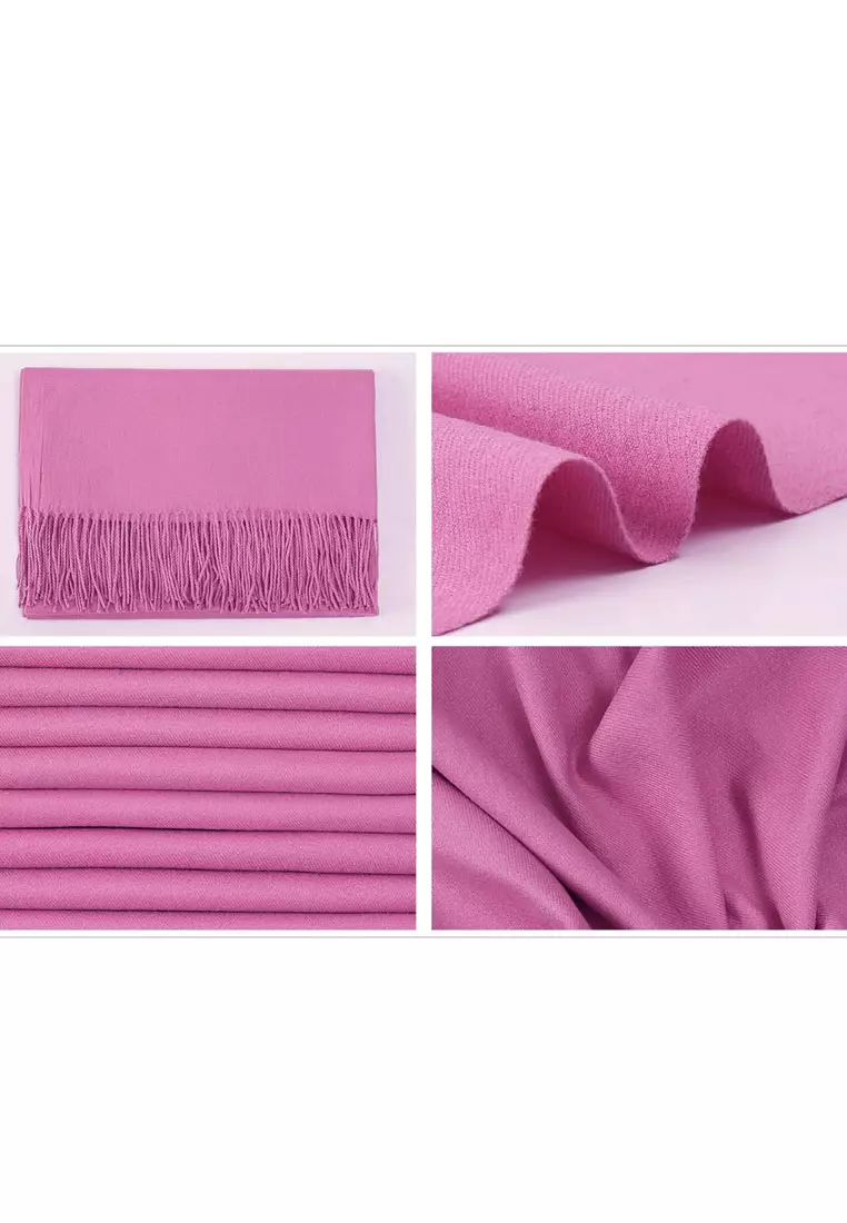 Plain Cashmere Virgin wool Pashmina Syal Wanita Pink Lilac