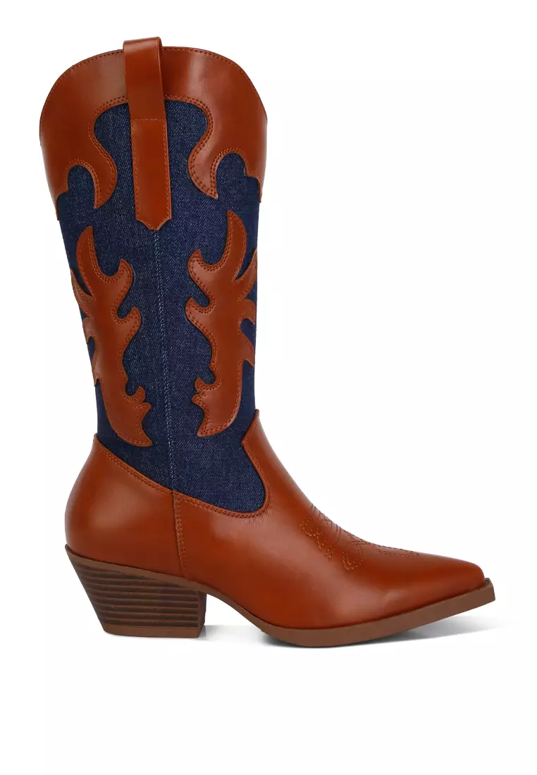 Discount on London Rag  shoes - SKU: Denim Patchwork Cowboy Boots