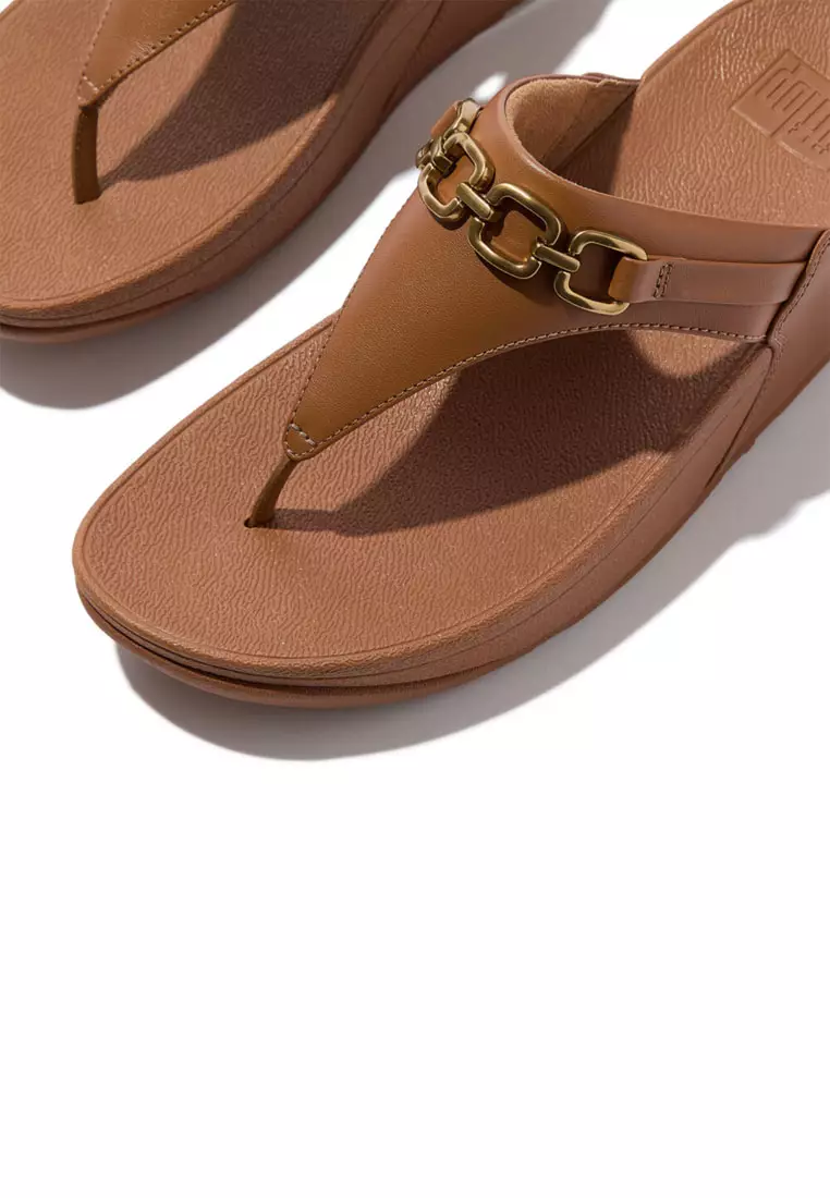 FitFlop LULU Square-Chain Leather Toe-Post Sandals - Deep Tan (E1I-C15)
