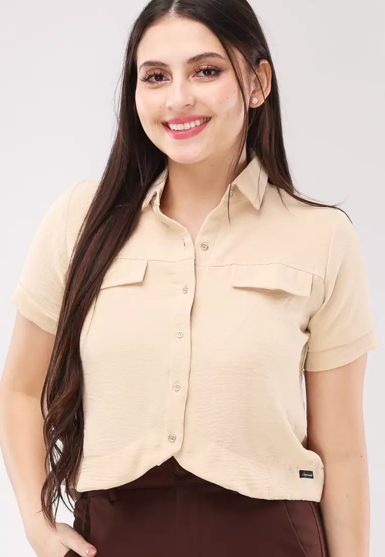 Soft Wrinkle Short Sleeves Blouse