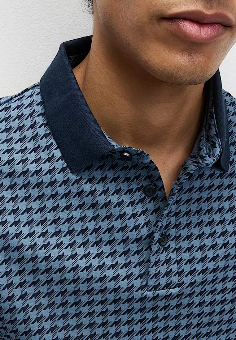 Pure Cotton Houndstooth Polo Shirt