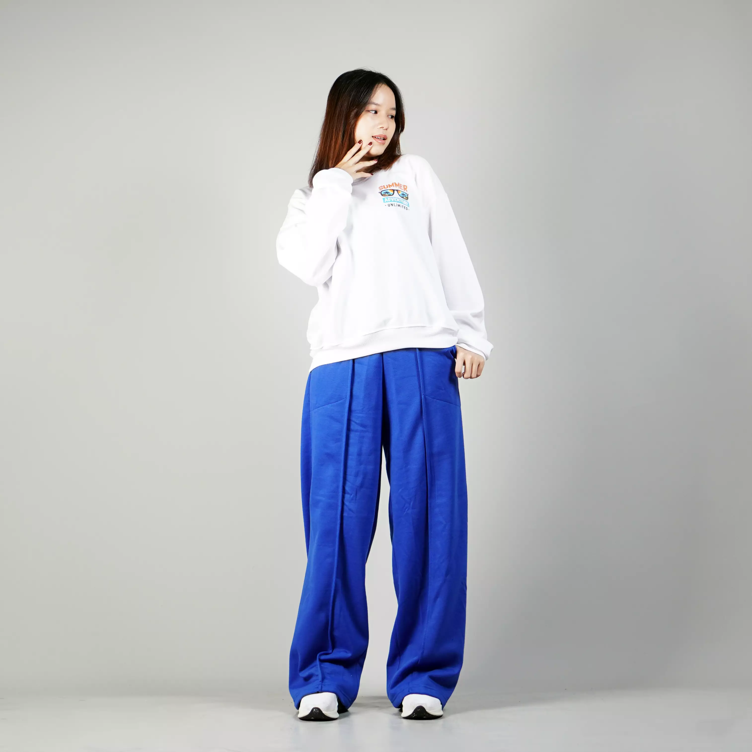 JENNIE Loose Pants Wanita Celana Loose Fit Sweatpants - BIRU