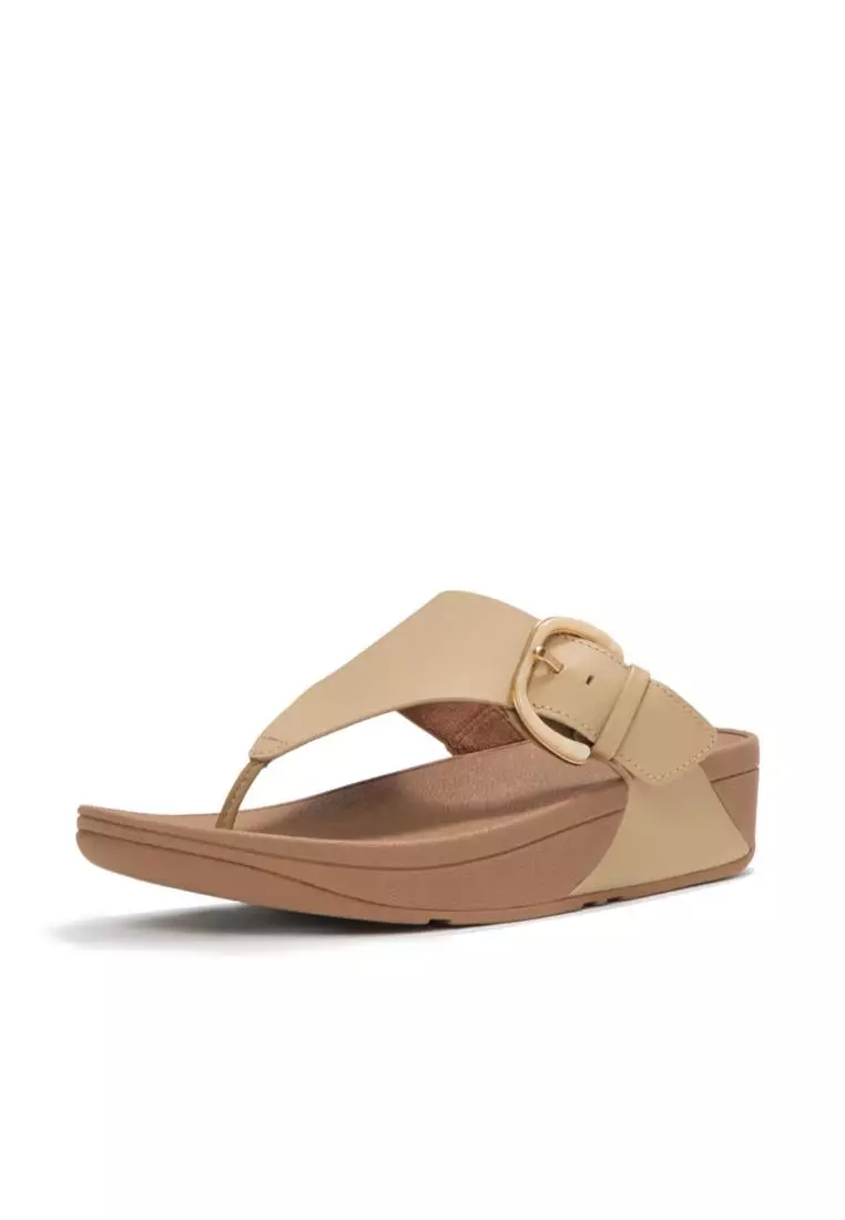 Lulu Resin-Buckle Leather Toe-Post Sandals