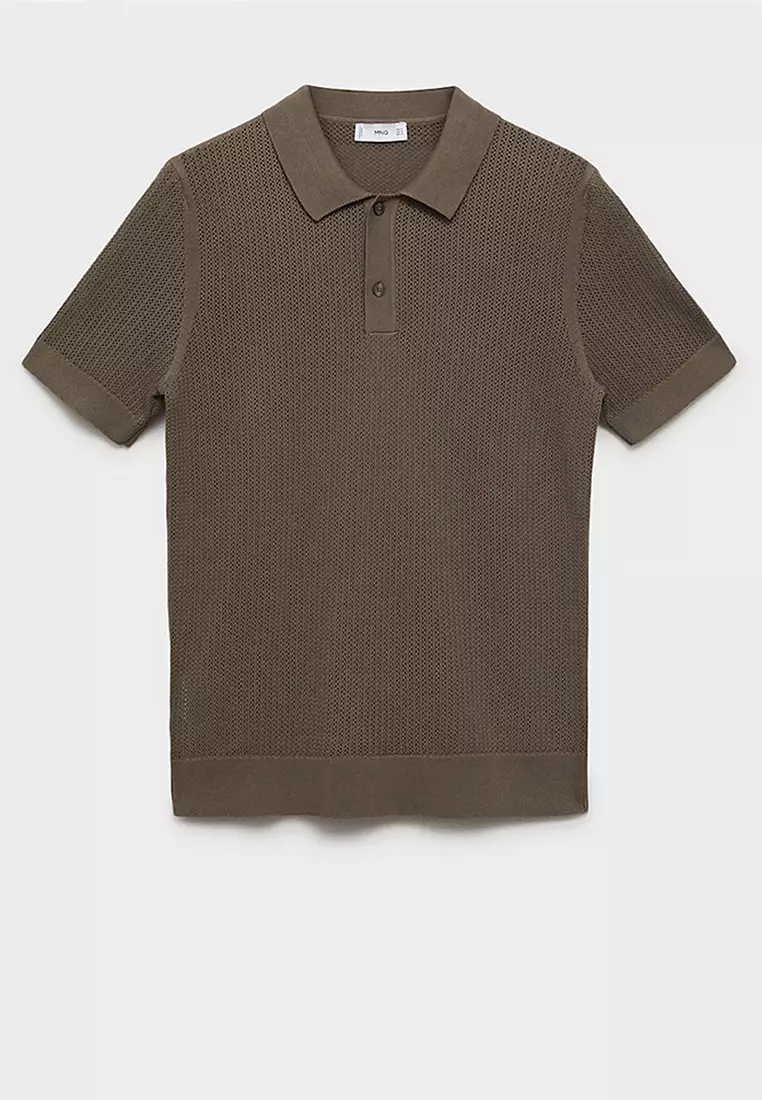 Openwork Knitted Cotton Polo Shirt
