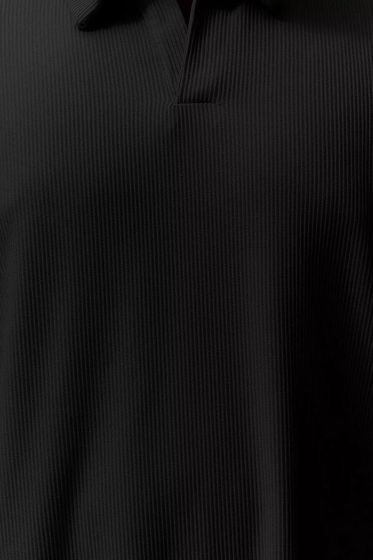 Big Size Black Oversized Textured Ottoman Polo Collar T-Shirt Tmnss24Bf00047