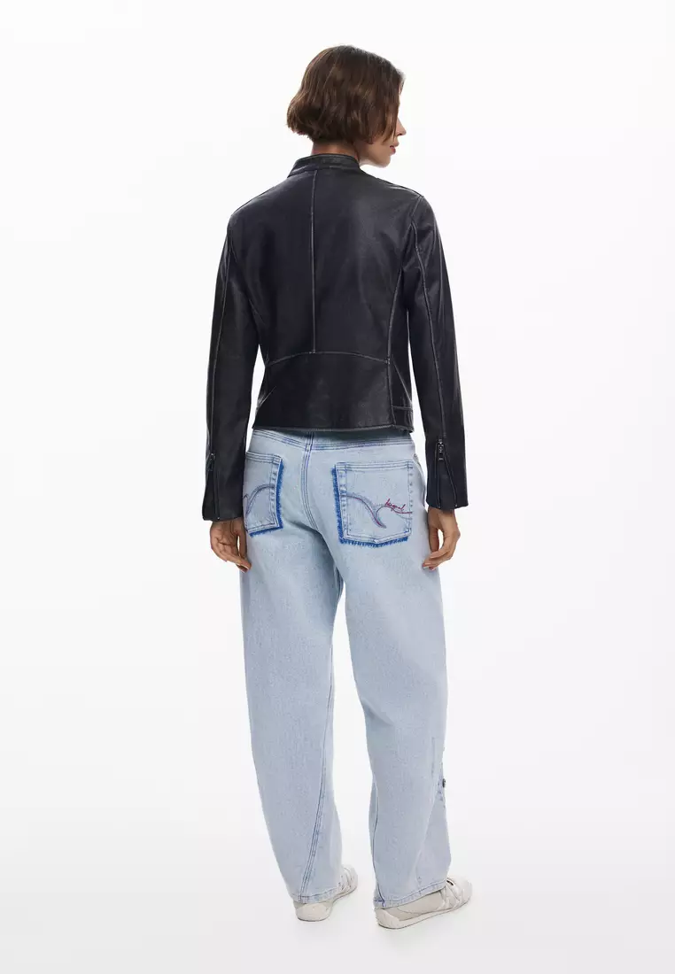 Jacket with worn leather effect