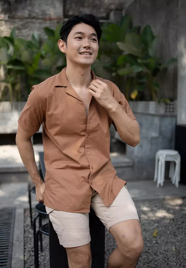 Kemeja pendek pantai Coklat Tua OXCON summer shirt Cinnamon