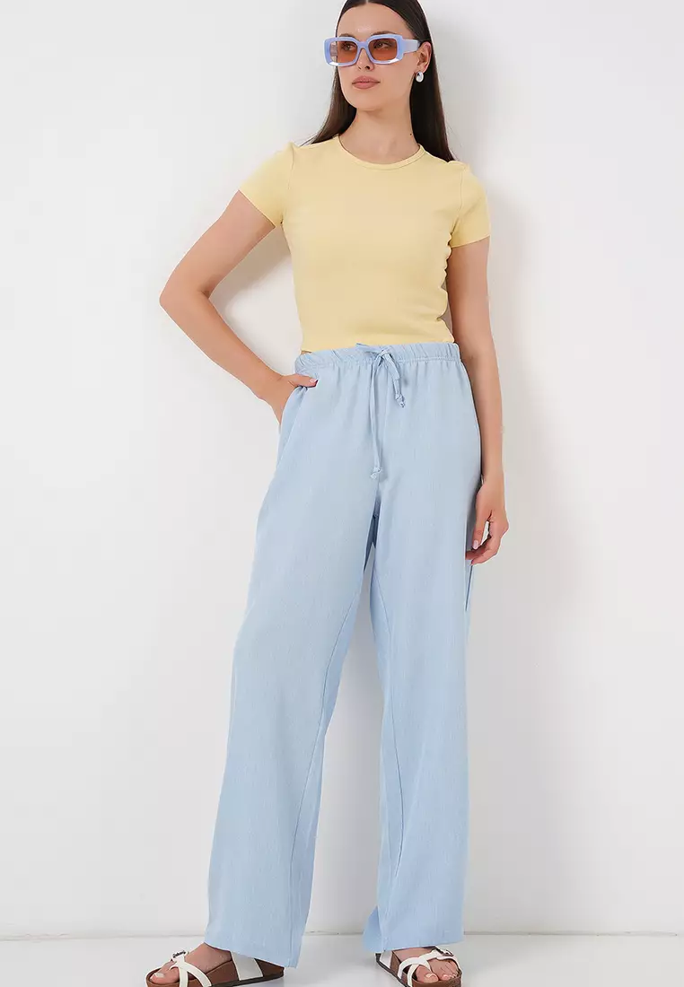 Wide Leg Linen-Look Trousers