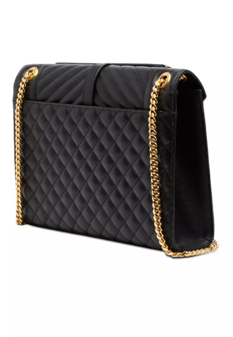 Pre-Loved Saint Laurent Medium Grain De Poudre Triquilt Monogram Envelope Bag