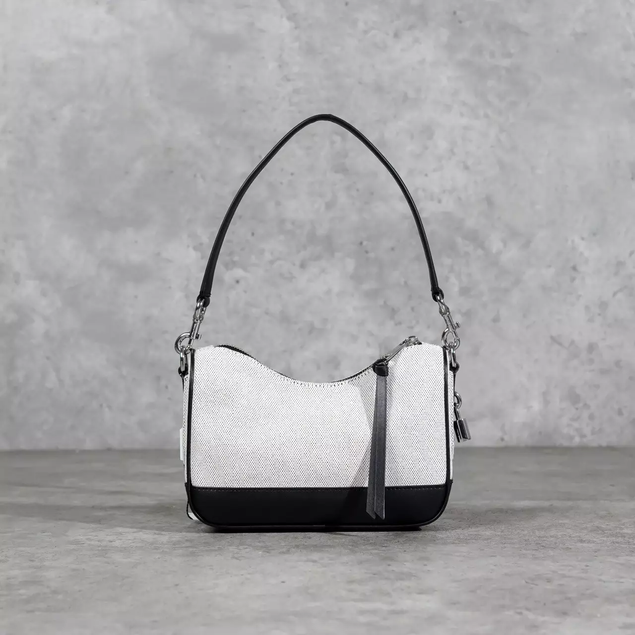 Tas MARC JACOBS DRIFTER BLACK IVORY WHITE CANVAS SHOULDER BAG WITH LS 100% ORIGINAL