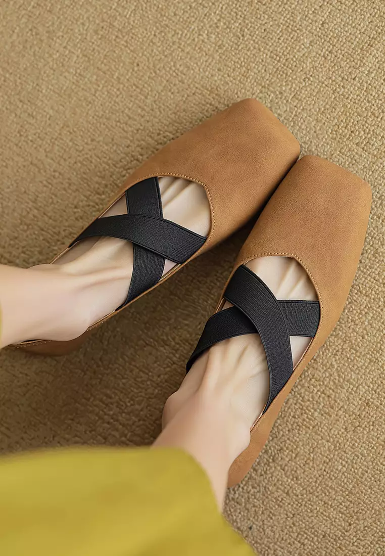 Cross Strap Square Toe Ballerinas WW8929-3