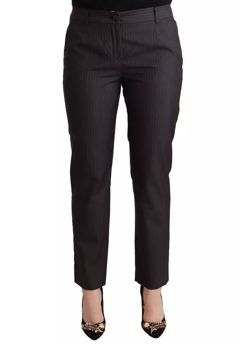 Dolce & Gabbana Women's Striped Wool Pants Grey