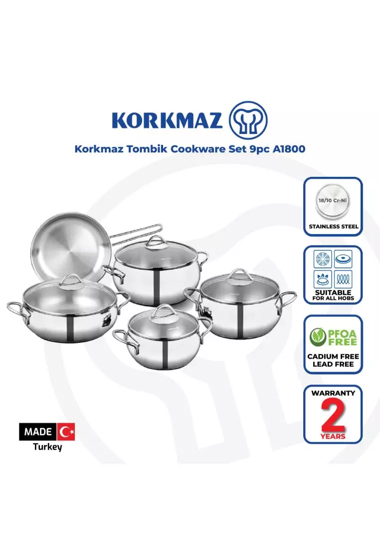 KORKMAZ Tombik Stainless Steel Cookware Set,Cooking Pots with Lids
