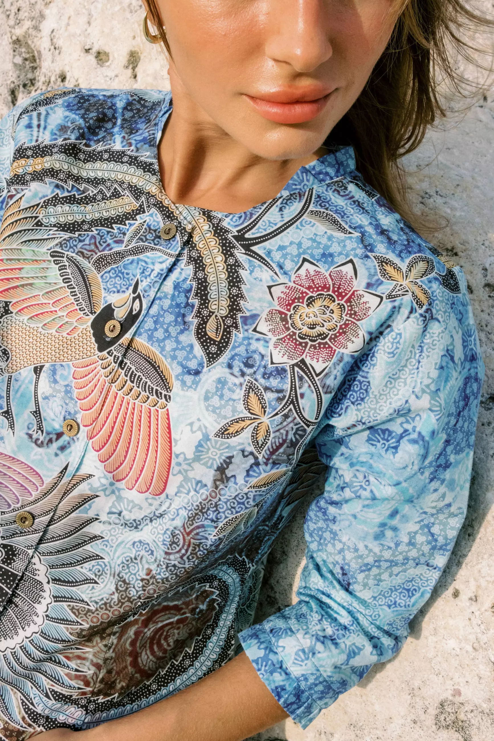 Naraya Blue Blouse Wanita  Digital Print