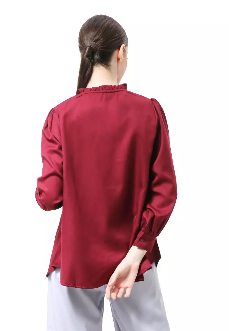 Vionka Kemeja Atasan Wanita Opnaisel Motif Polos - Maroon