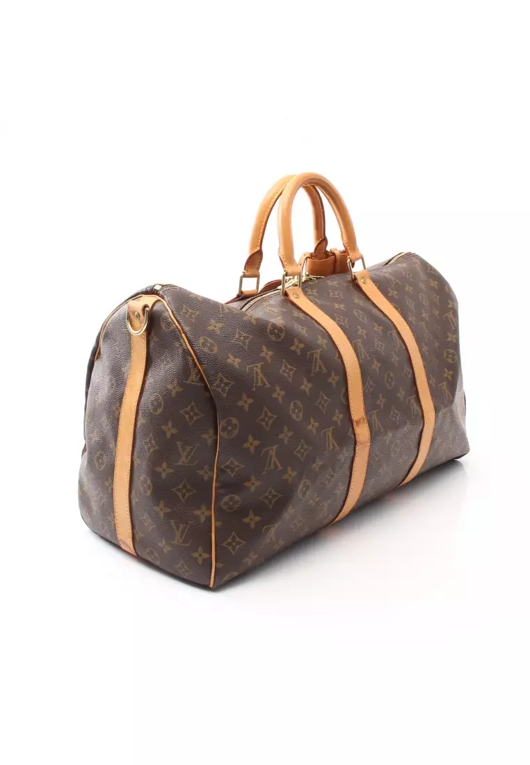 LOUIS VUITTON Keepall Bandouliere 50 Unisex Brown Red Monogram Boston Bag  Auth