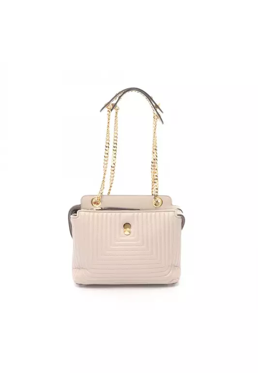 Pre-Loved Fendi DOT COM dot com click W chain shoulder bag leather Gray beige