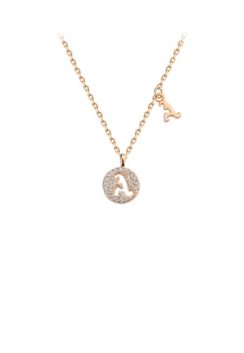 Glamorousky white 925 Sterling Silver Plated Champagne Gold Fashion Simple Hollow Alphabet A Geometric Round Pendant with Cubic Zirconia and Necklace 093F0ACBDE2916GS_1