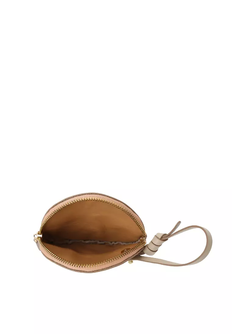 Strap Round Zip Card Case - Almond