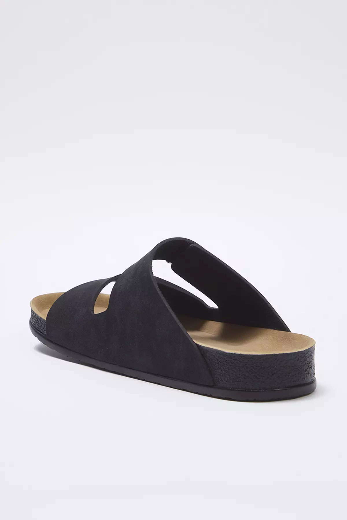 Black Nubuck Velcro Tape Men's Flat Sole Slippers Takss25Te00034