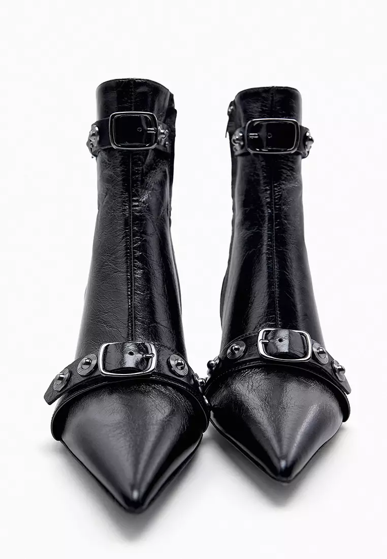 ZARA Studded Strap Leather Ankle Boots 2024 | Buy ZARA Online | ZALORA ...