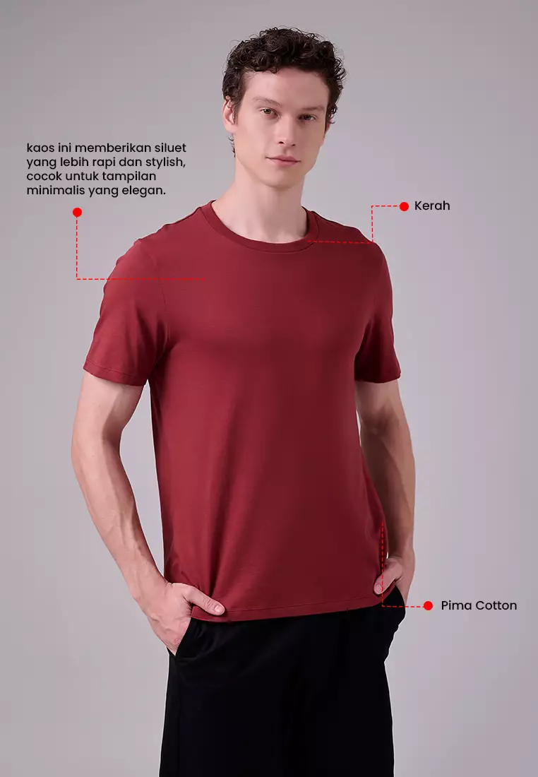 MANZONE - Kaos Pima Cotton Lengan Pendek Pria Jesper 2 Slim Fit - Maroon Colour Maroon