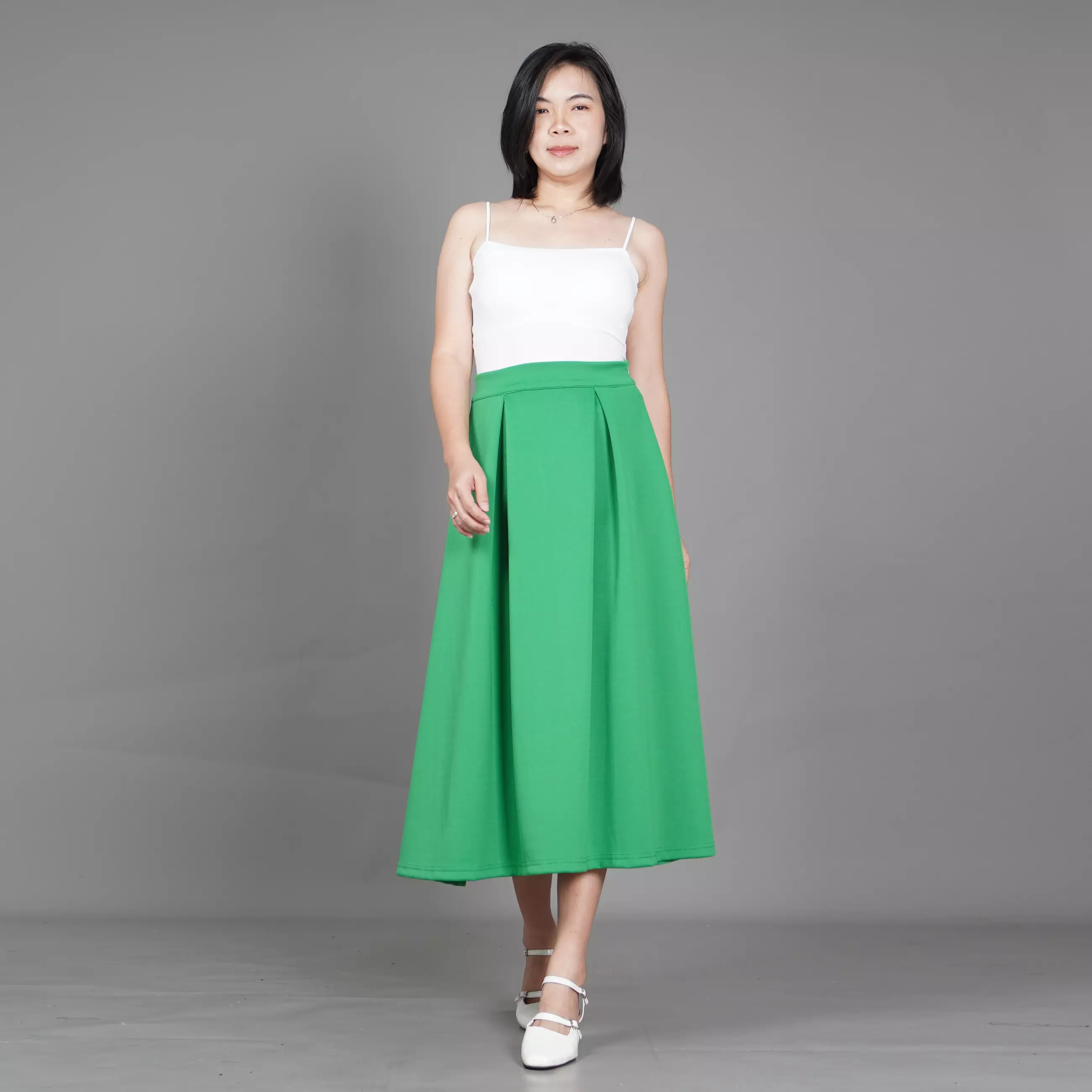  REBECA Rok Gaya Korea Flare Skirt Rok Hijau Natal - HIJAU MUDA