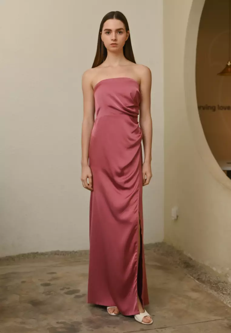 抹胸丝绸连衣裙