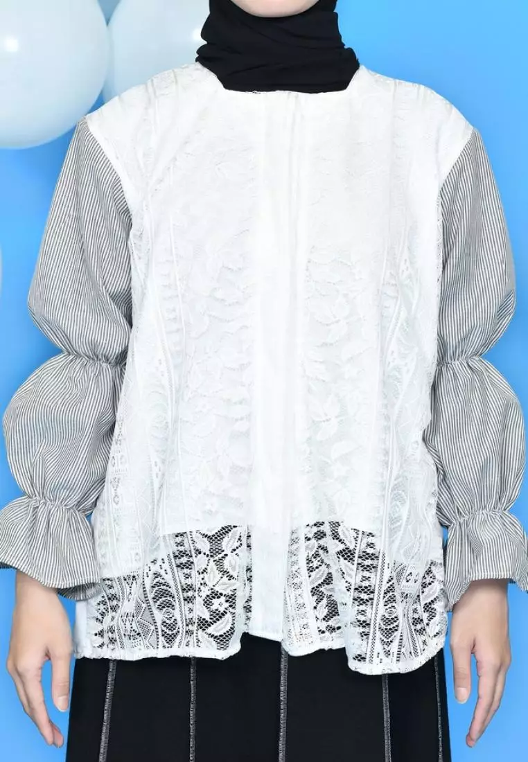 Seika Lace Top - Bw - Stripe Black M18224 R14S2