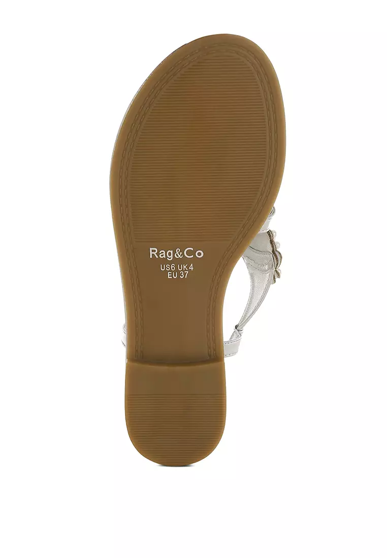 Sepatu Flat Berhias Mutiara Metalik Warna Perak